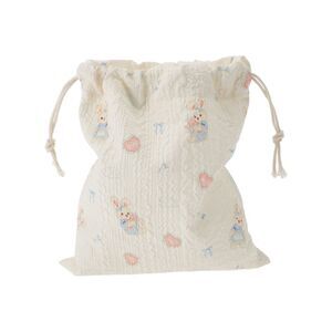 Blue Skirt Rabbit Drawstring Makeup Bag Beige Medium